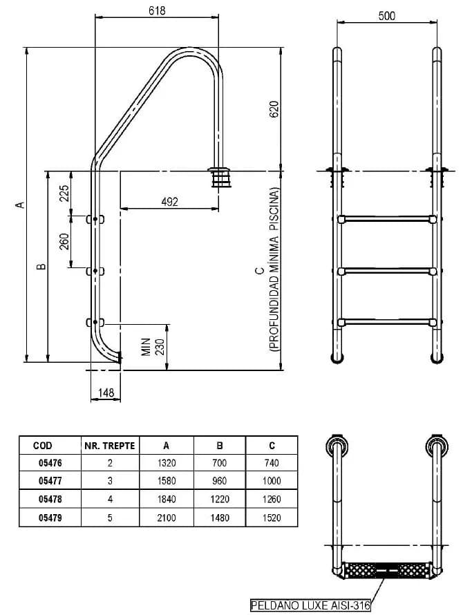Scara Standard AISI-316 Lux cu 5 trepte - imagine 4