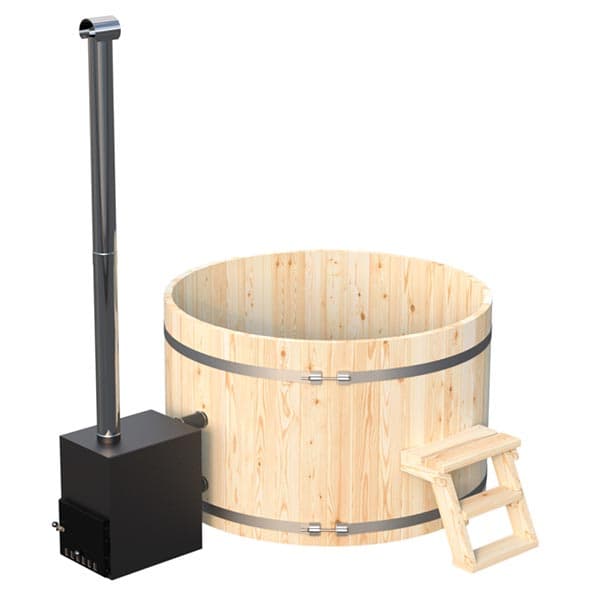 Ciubar din lemn molid cu soba exterioara aluminiu 27 kW diametrul 1.6 m