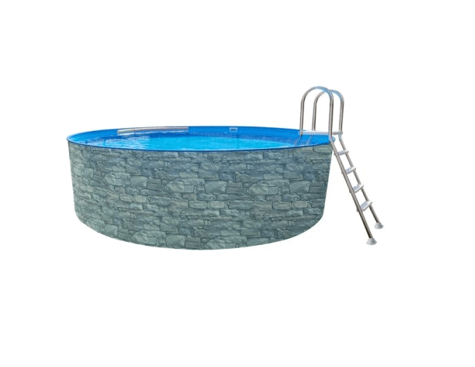 Piscina SPLASH rotunda din otel, model piatra decorativa, filtru nisip si scara, D 3.00x0.90m + balena gonflabila