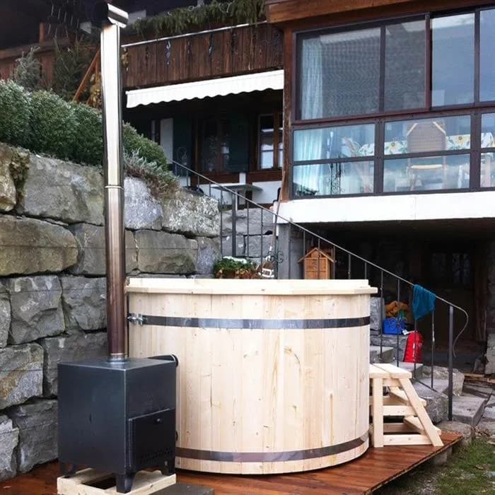 Ciubar din lemn molid cu soba exterioara aluminiu 27 kW diametrul 1.8 m - imagine 3