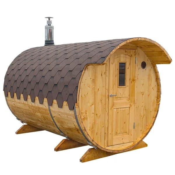 Sauna exterioara tip butoi lungime 3m Ø 2,0m molid soba pe lemne - imagine 2